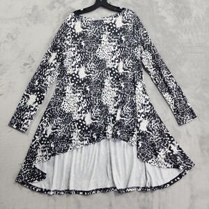 NEW Arianna By Howard's Top Womens L/XL Black Animal Print High Low Tunic Jersey